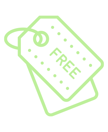 Green icon of a price tag showing the word 'free'