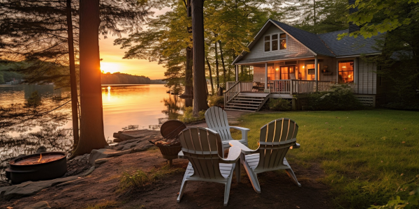 Photo of a holiday home by a lake.