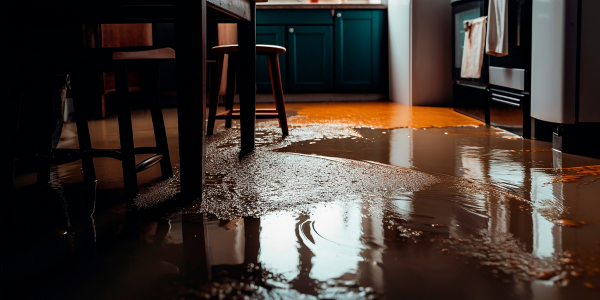 Common holiday home claims header showing flooded kitchen
